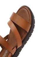 Women's Tan Thick Soled Leather Bodrum Sandals | Derimod