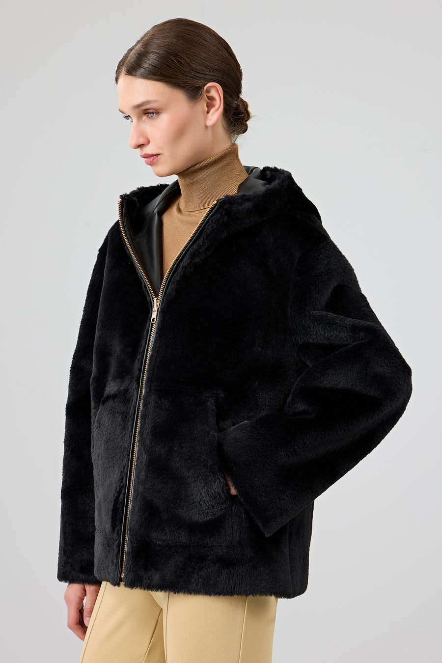 Gardena Women's Black Double-Sided Teddy Coat