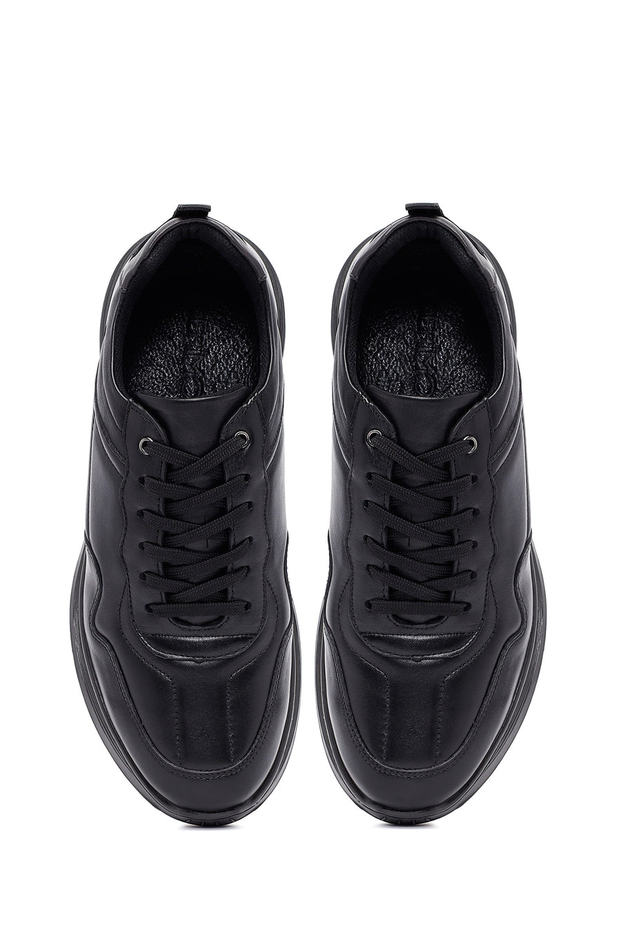 Men's Black Lace-Up Leather Casual Sneakers