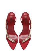 Woman Burgundy Embellished High Stiletto-Heel Sandal | Derimod