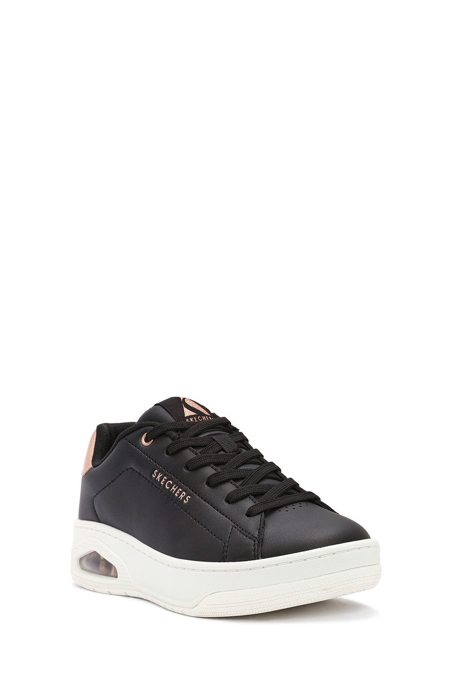 Skechers Women's Black Uno Court Lace-Up Chunky Sole Leather Sneakers