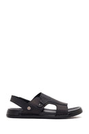 Male Black Nubuck Leather Sandals | Derimod