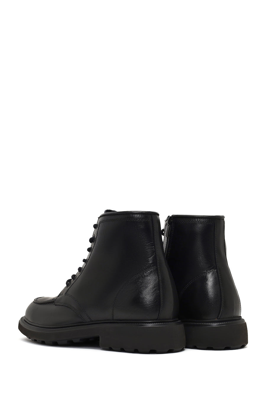 Men's Black Lace-Up Zipper Leather Casual Boot
