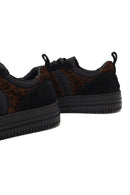 Kadın Siyah Bağcıklı Desenli Deri Sneaker | Derimod