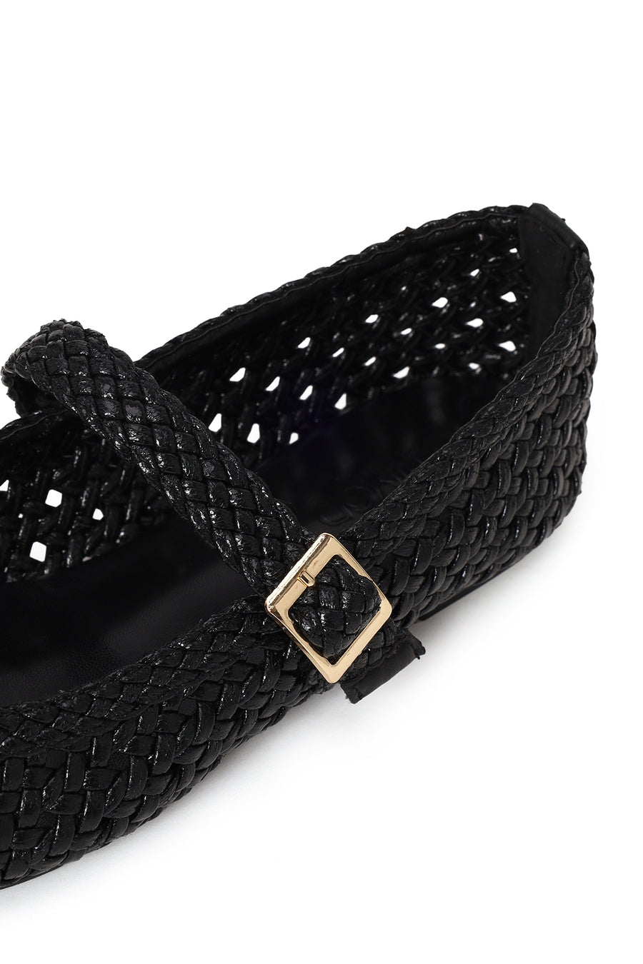 Woman Black Buckled Braided Ballerine flats