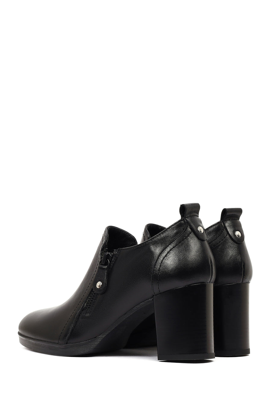 Women's Black Thick Heeled Leather Boots