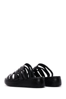 Women's Black Leather Thick Soled Comfort Slippers | Derimod