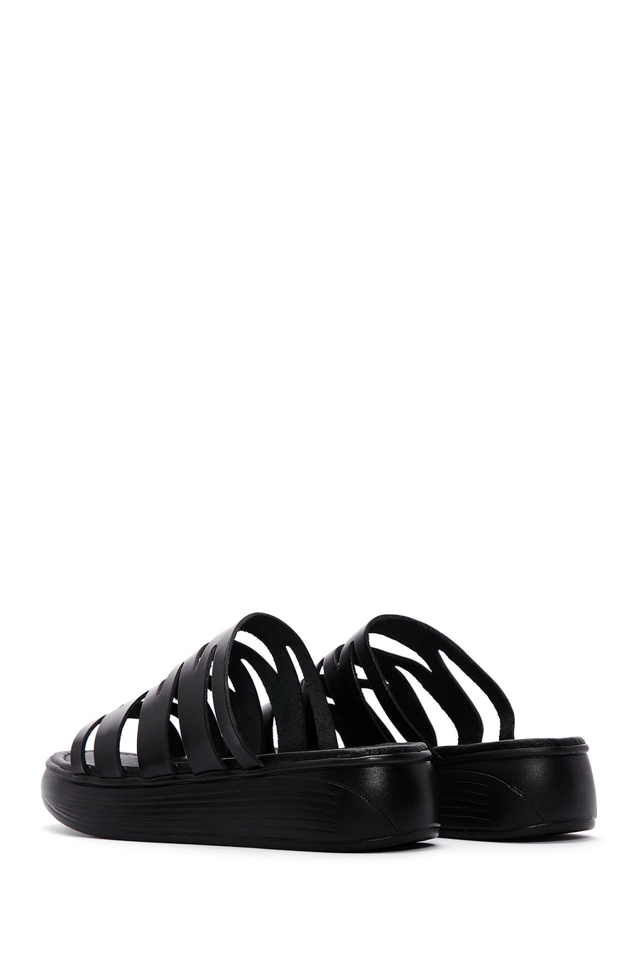 Women's Black Leather Thick Soled Comfort Slippers