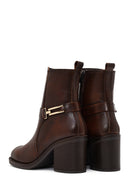 Women's Brown Buckle Chunky Heel Leather Boots | Derimod