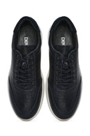 Erkek Lacivert Bağcıklı Deri Casual Sneaker | Derimod