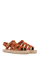 Women's Brown Buckled Suede Leather Espadrille Sandals | Derimod