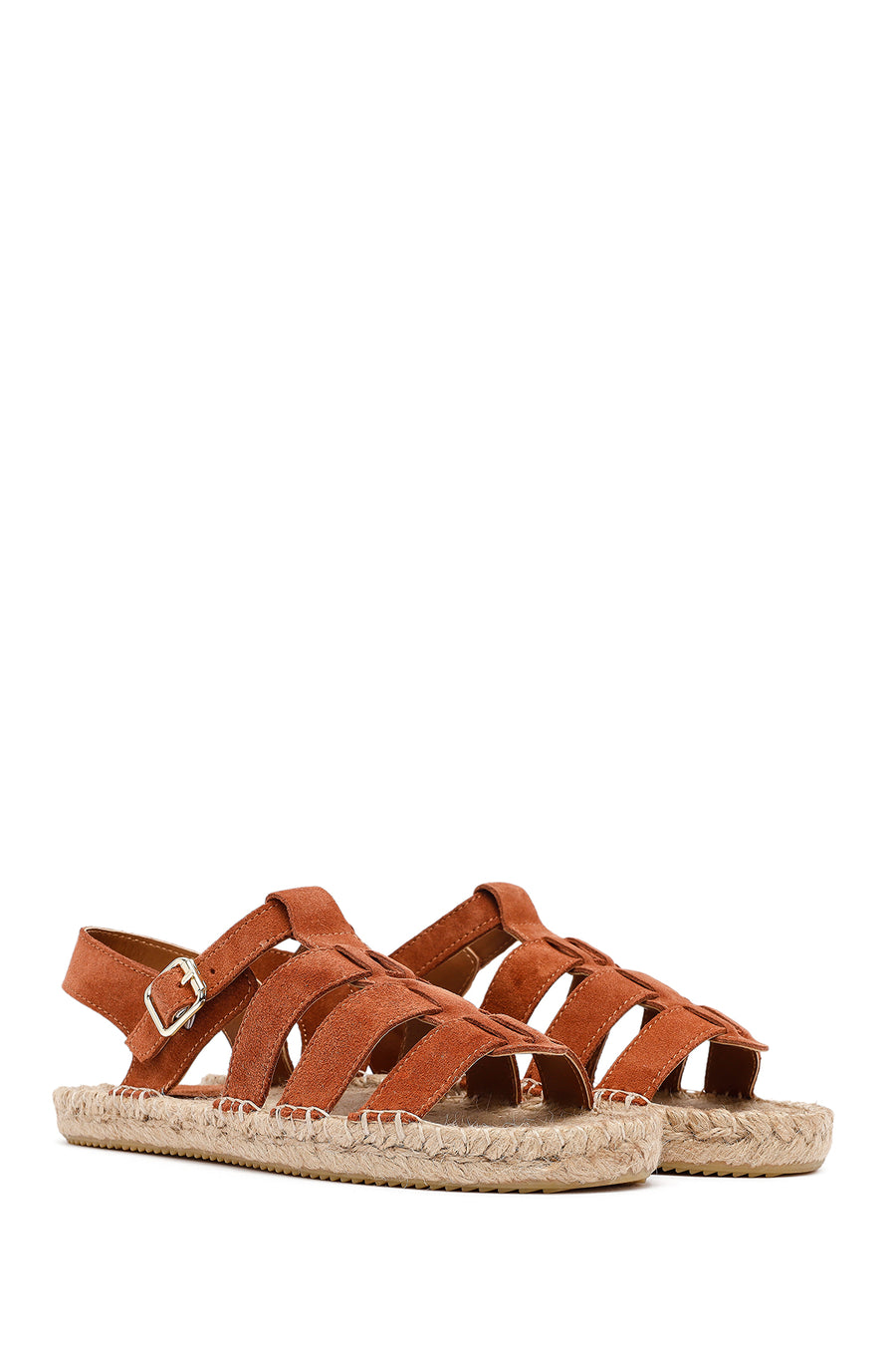 Women's Brown Buckled Suede Leather Espadrille Sandals