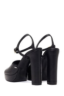 Women's Black Ankle Buckle Platform High Thick Heel Leather Sandals | Derimod