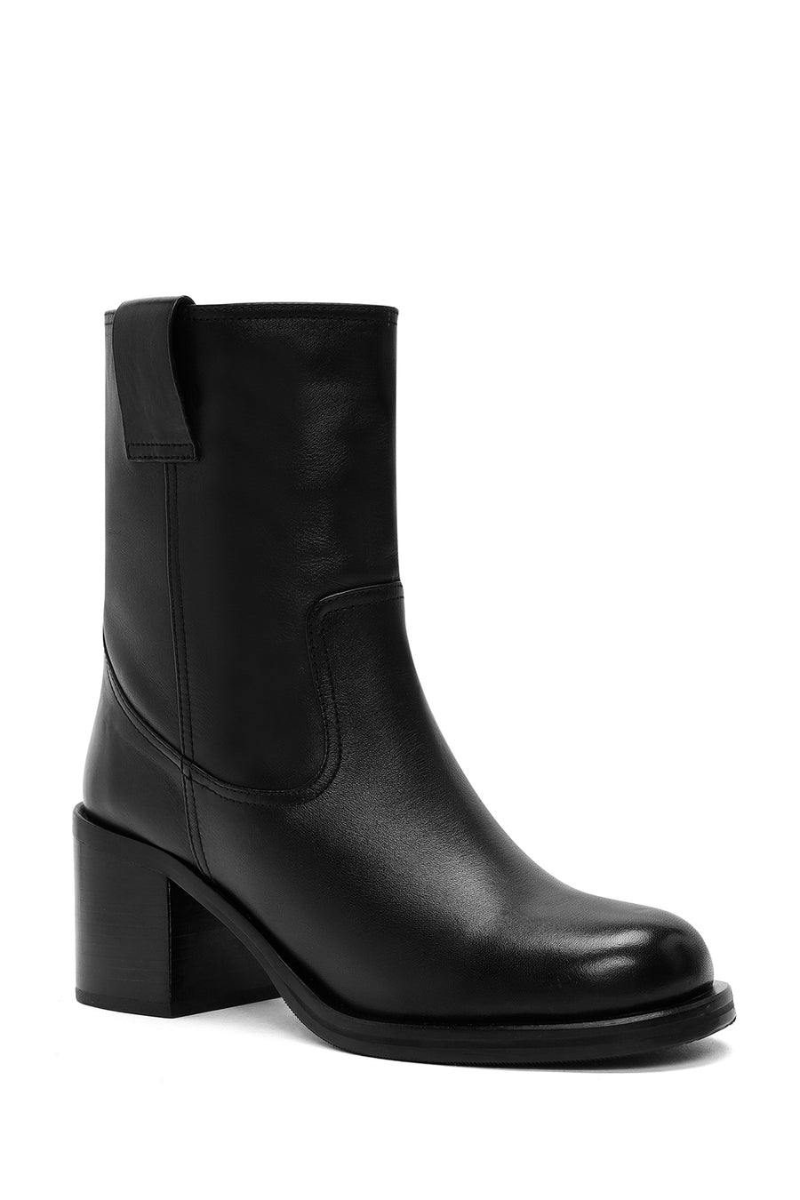 Women's Black Thick Heeled Leather Boots