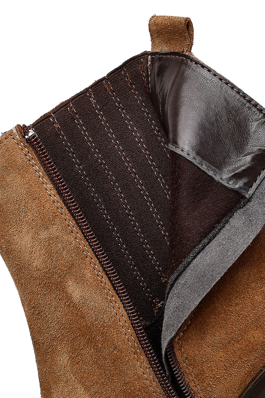 Women's Brown Zippered Thick Heel Suede Leather Boots
