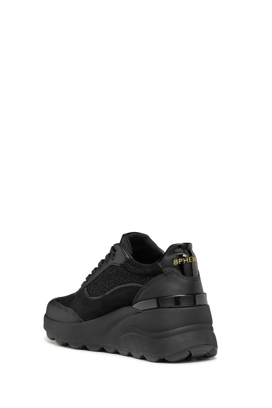 Geox Women's Black Spherica Ec13 Lace-Up Chunky Sole Leather Sneaker