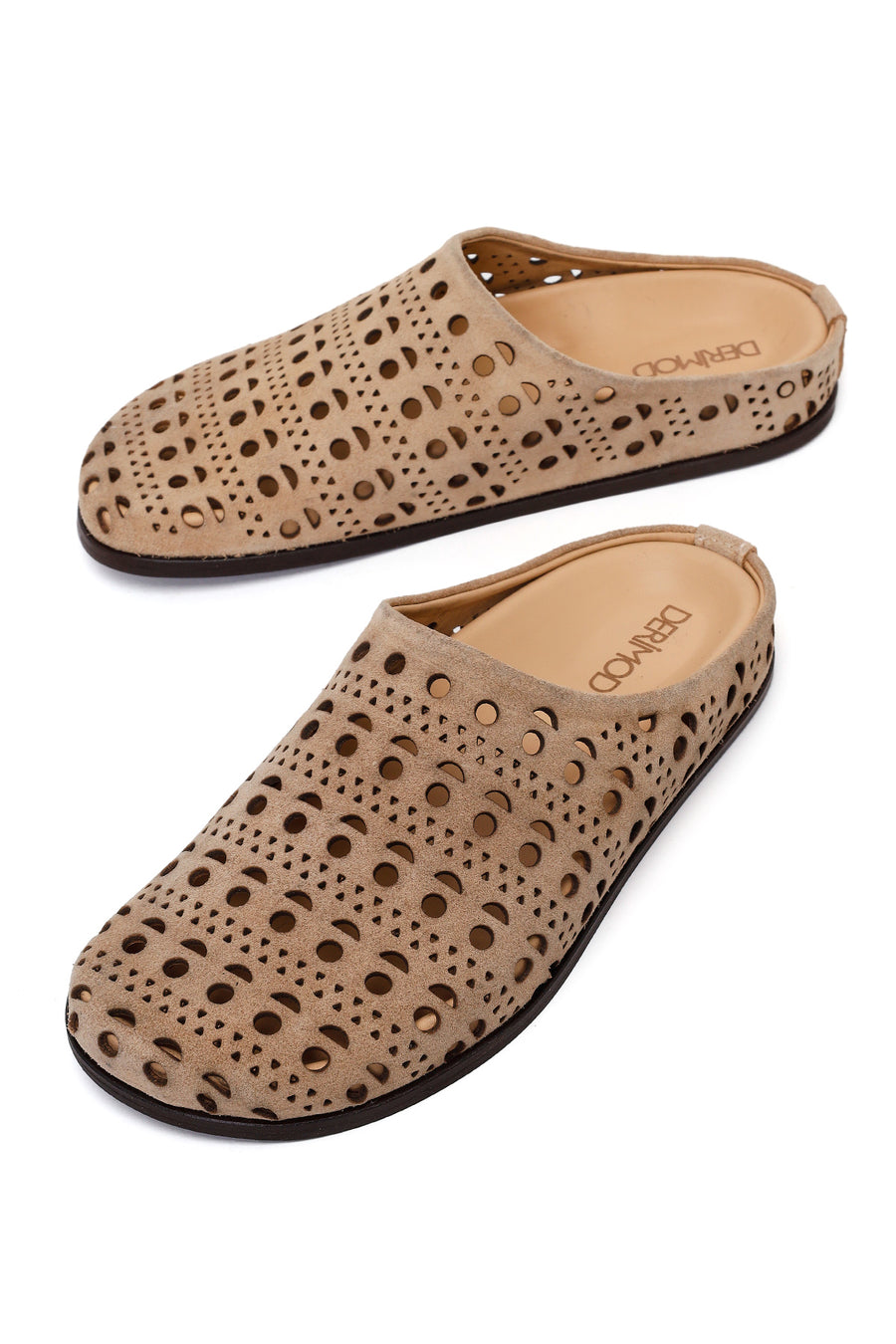 Women's Beige Patterned Suede Leather Slippers