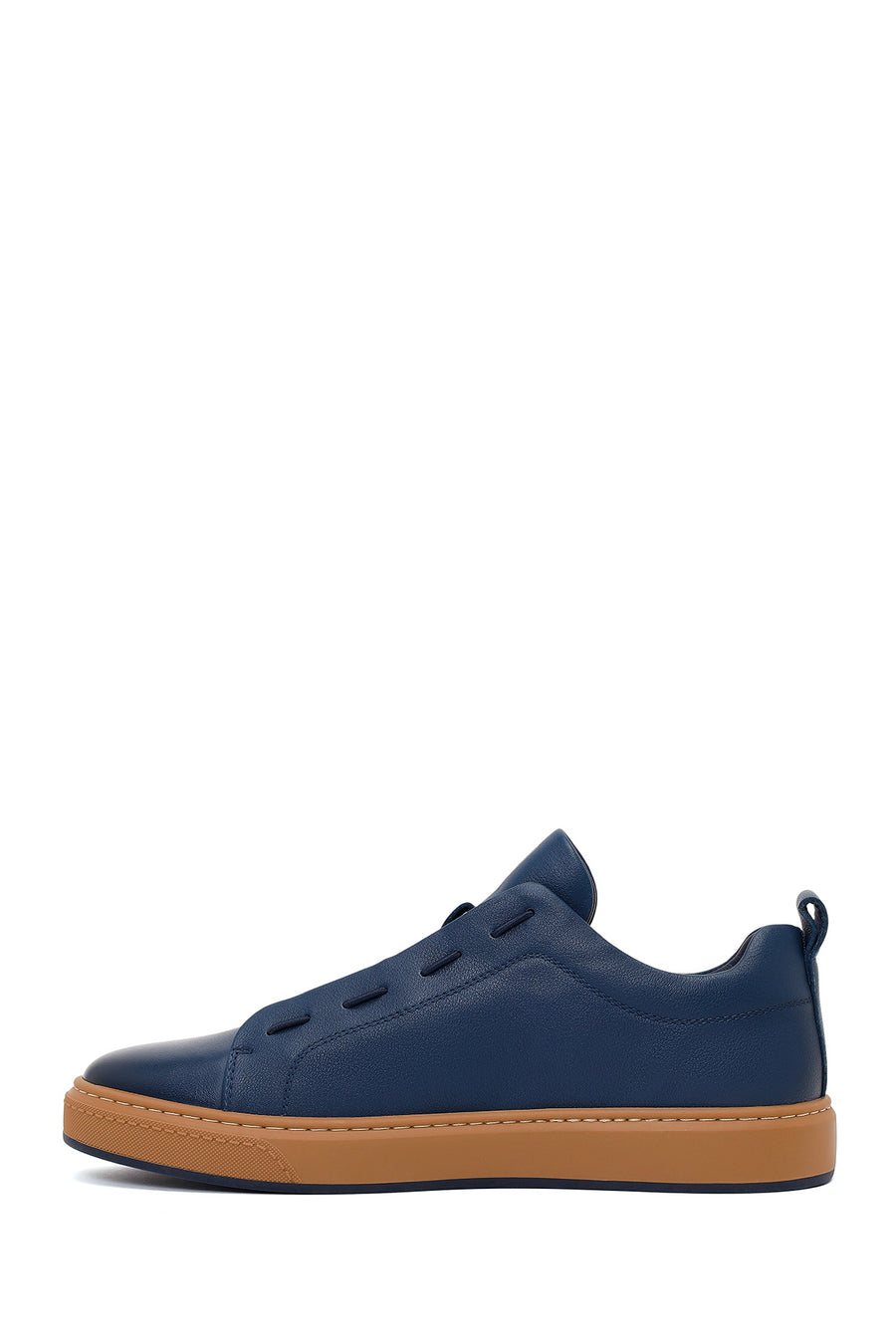 Erkek Lacivert Bağcıklı Deri Sneaker