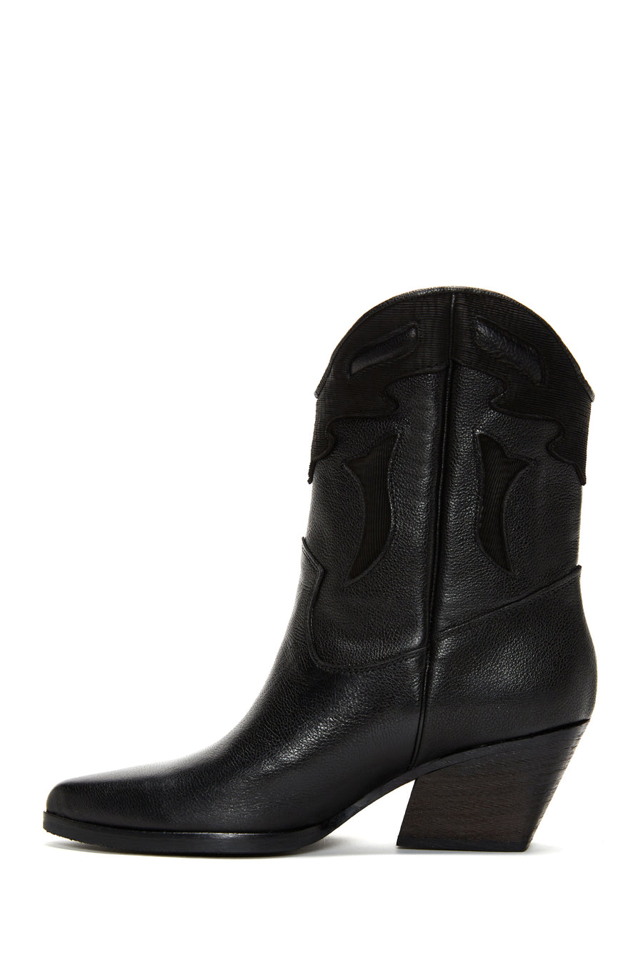 Women's Black Leather Cowboy Heeled Boots