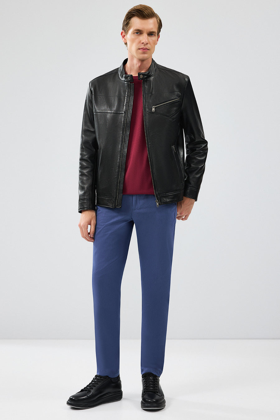 Bruce Men's Black Regular Leather Jacket