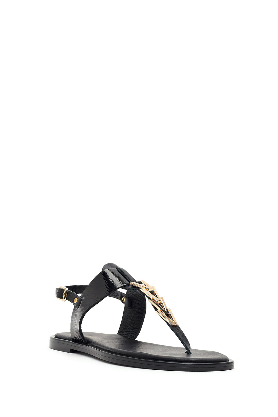 Women's Black Buckle Thong Leather Sandals