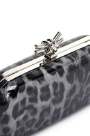 Women's Black Leopard Patterned Long Chain Strap Mini Box Evening Bag | Derimod