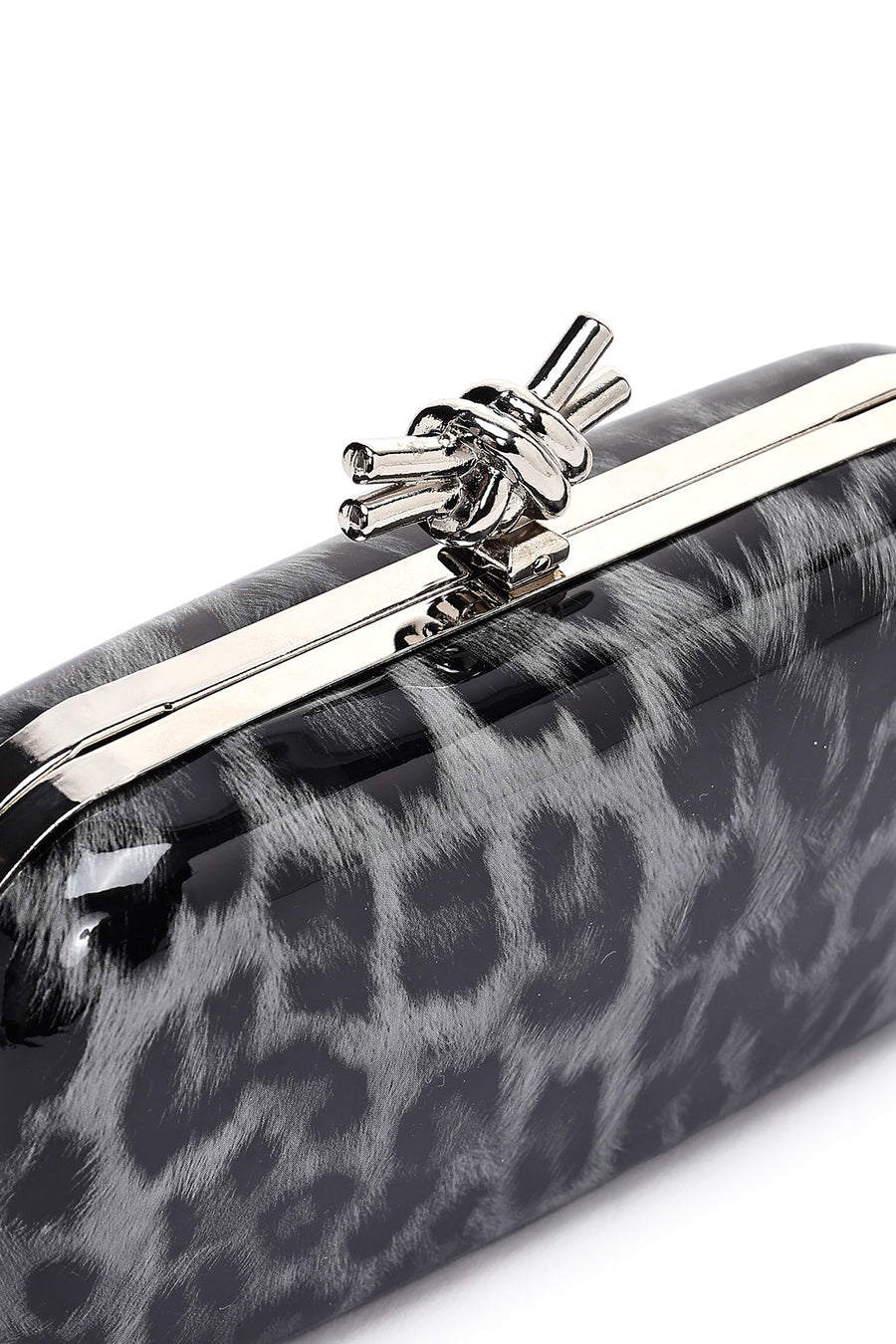 Women's Black Leopard Patterned Long Chain Strap Mini Box Evening Bag