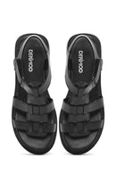 Women's Black Strappy Leather Sandals | Derimod