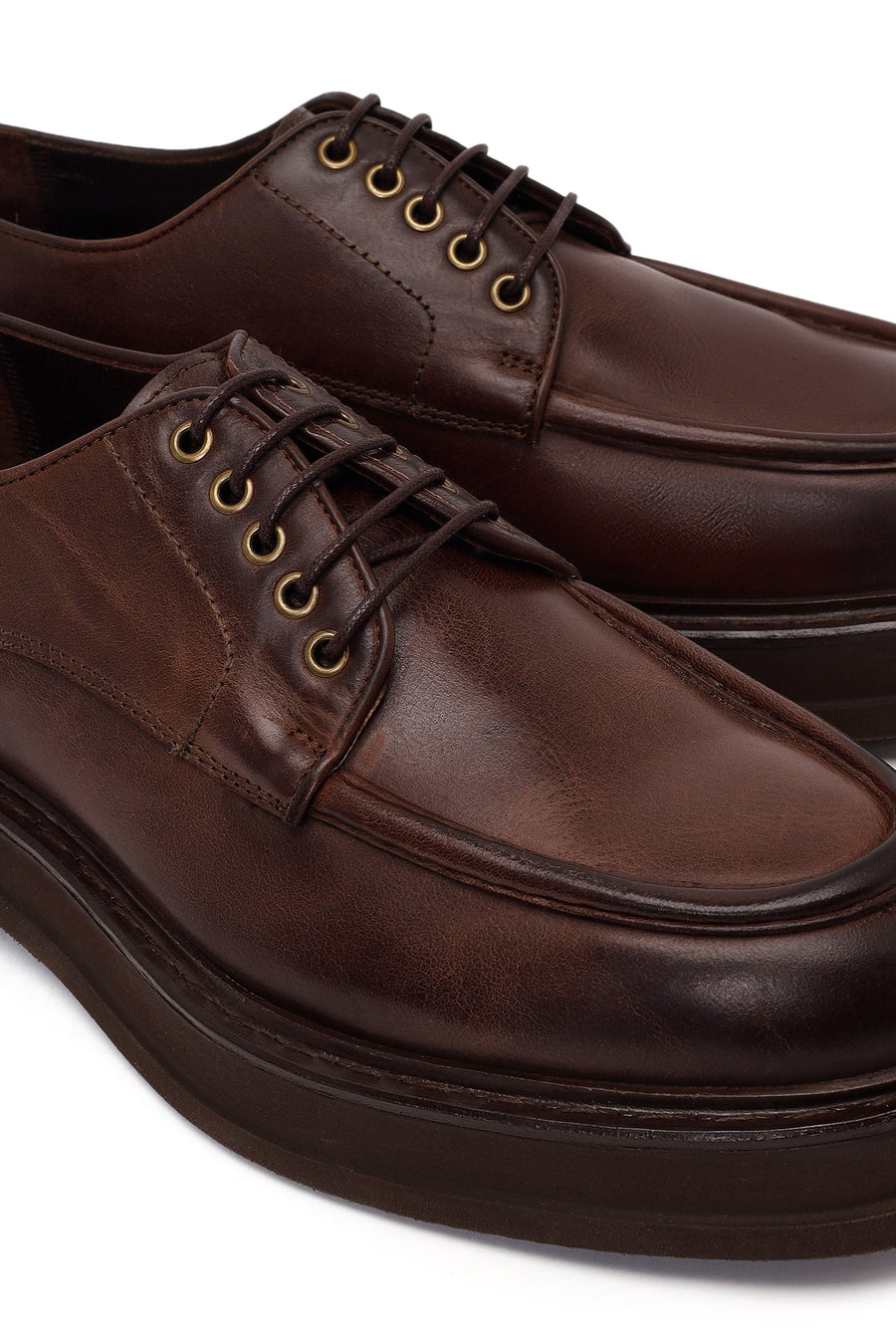 Male Brown Lace-Up Thick-Soled Leather Casual Shoe