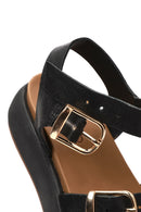 Women's Black Buckled Thick Soled Leather Sandals | Derimod