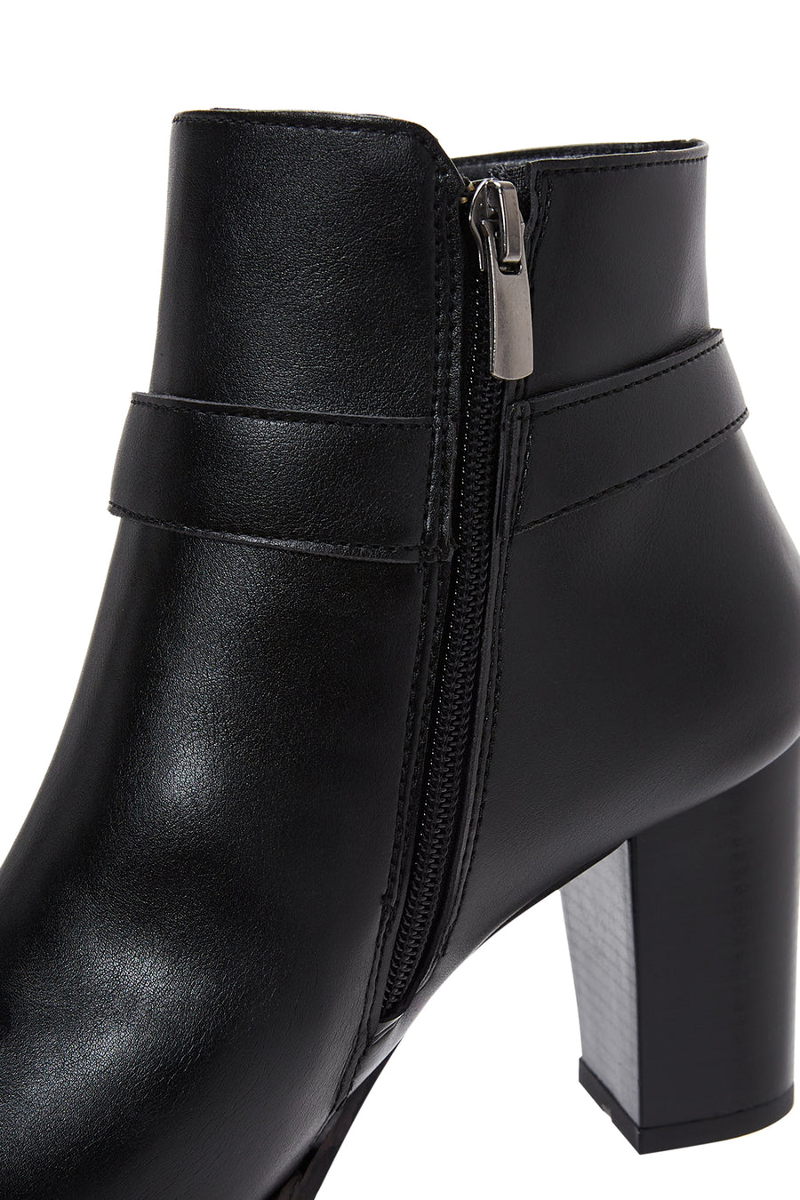 Women's Black Zippered Buckle Heeled Boots