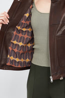 Edwina Women's Brown Leather Jacket with Removable Sleeves | Derimod