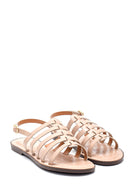 Women's Beige Crocodile Flat Sandals | Derimod