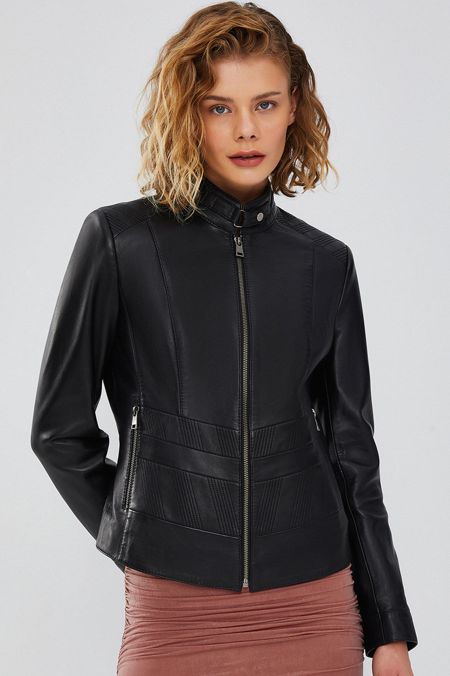 Sandy Women's Black Embroidered Leather Jacket