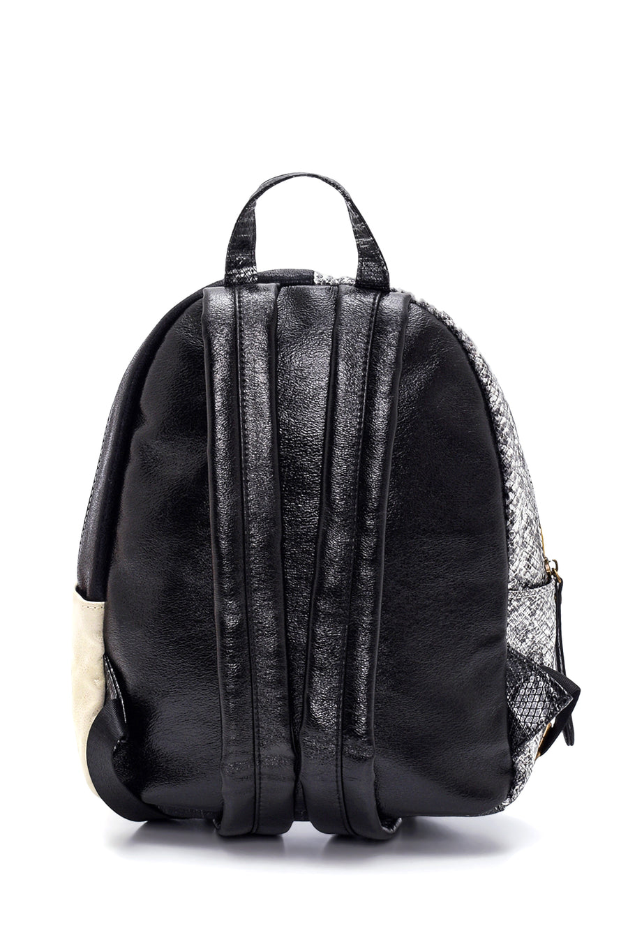 Women's Black Synthetic Leather Backpack