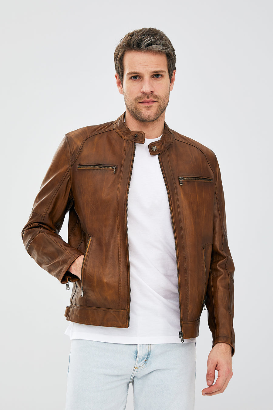 Alanzo Men's Camel Leather Jacket 20SGE6330NC | Derimod
