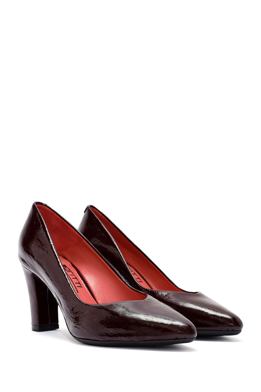 Derimod Gritti Women's Burgundy Thick Heel Patent Leather Stiletto