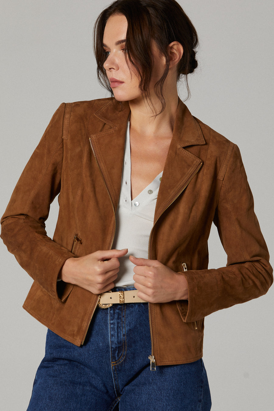 Lara Women's Camel Suede Leather Jacket