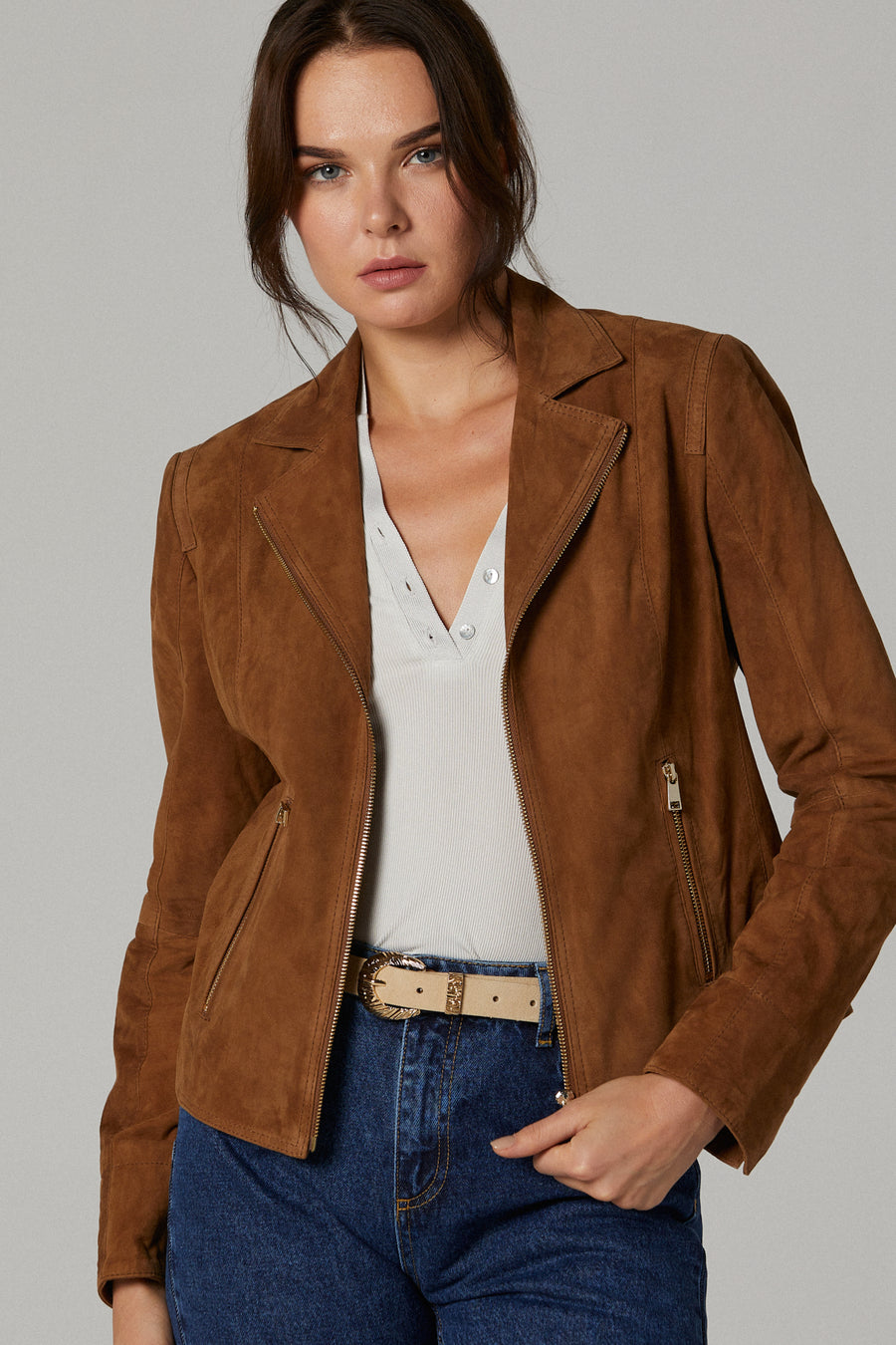 Lara Women's Camel Suede Leather Jacket