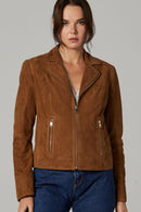 Lara Women's Camel Suede Leather Jacket | Derimod