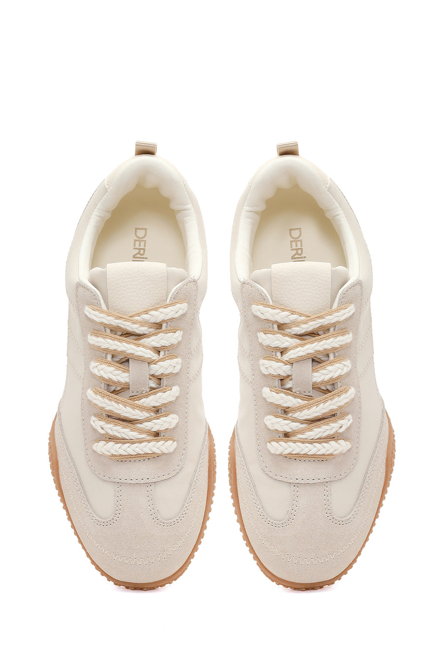 Women's Cream Lace-Up Leather Sneakers