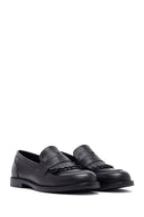 Woman Black Leather Masculine Loafer | Derimod