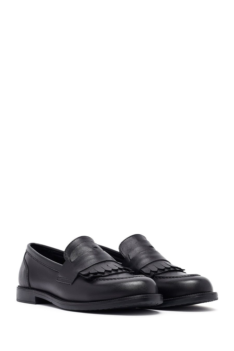 Woman Black Leather Masculine Loafer