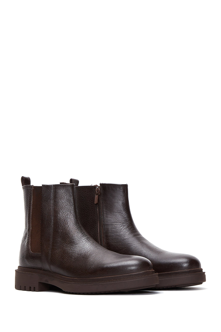 Men's Brown Leather Zippered Boots