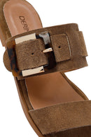 Woman Beige Buckled Suede Leather Slipper | Derimod