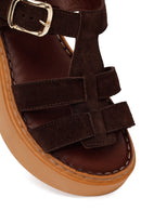 Woman Brown Ankle-Buckle Thick-Soled Suede Comfort Sandal | Derimod