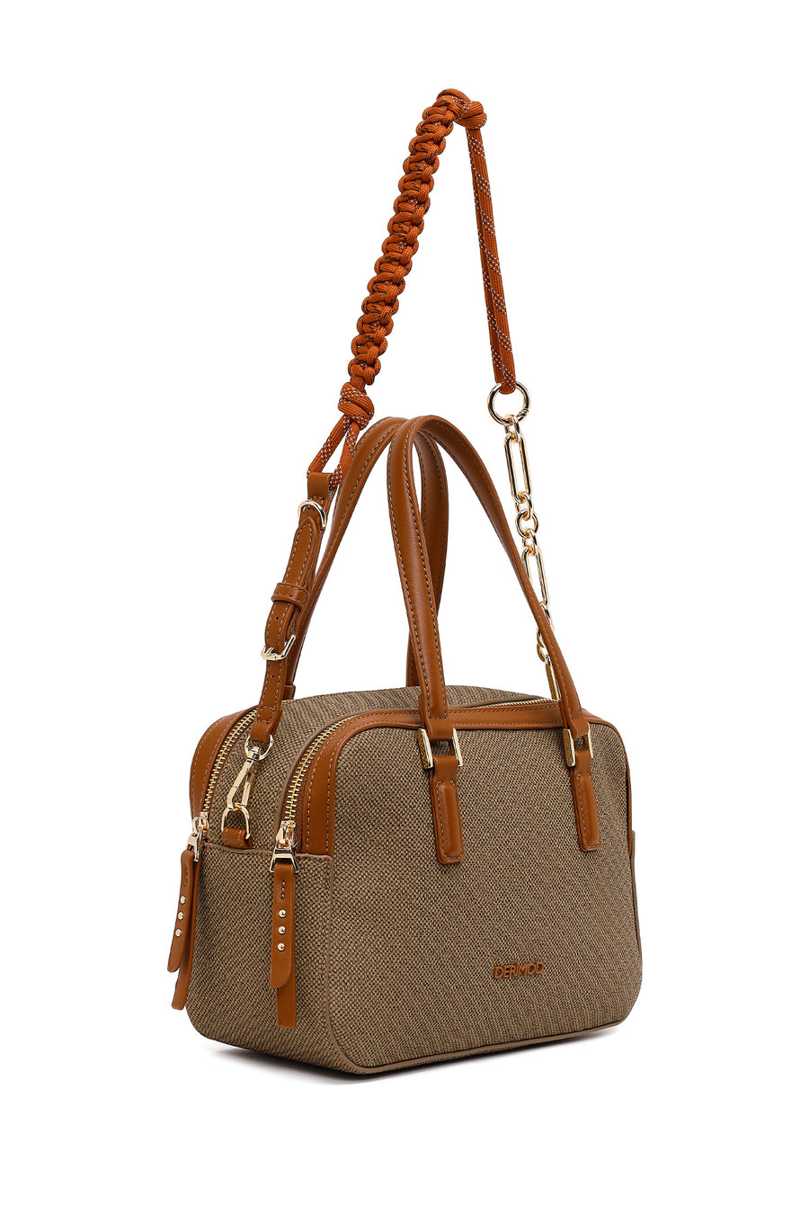 Woman Khaki Long-Strap Printed Shoulder Bag