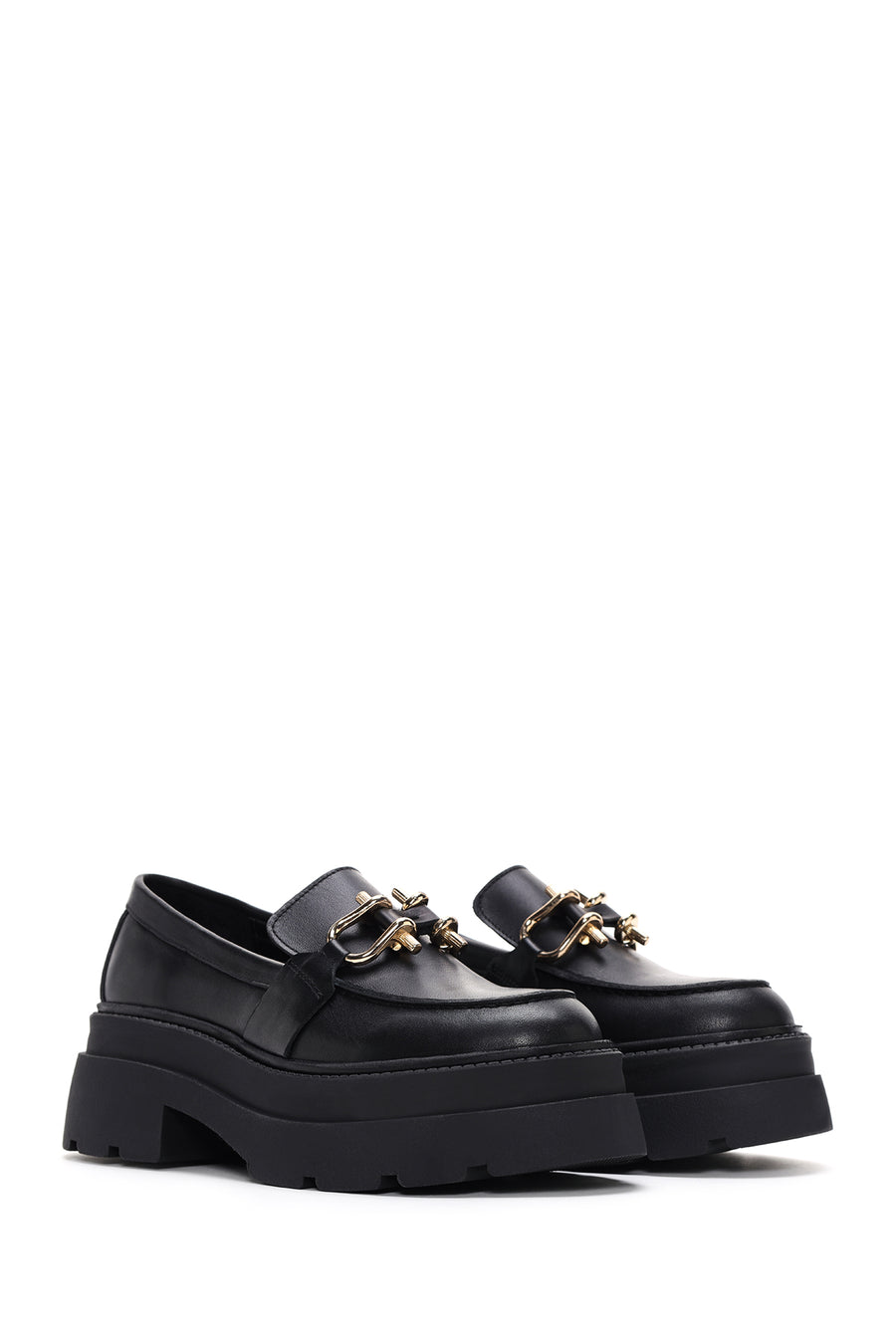 Women's Black Leather Thick Soled Masculine Loafer