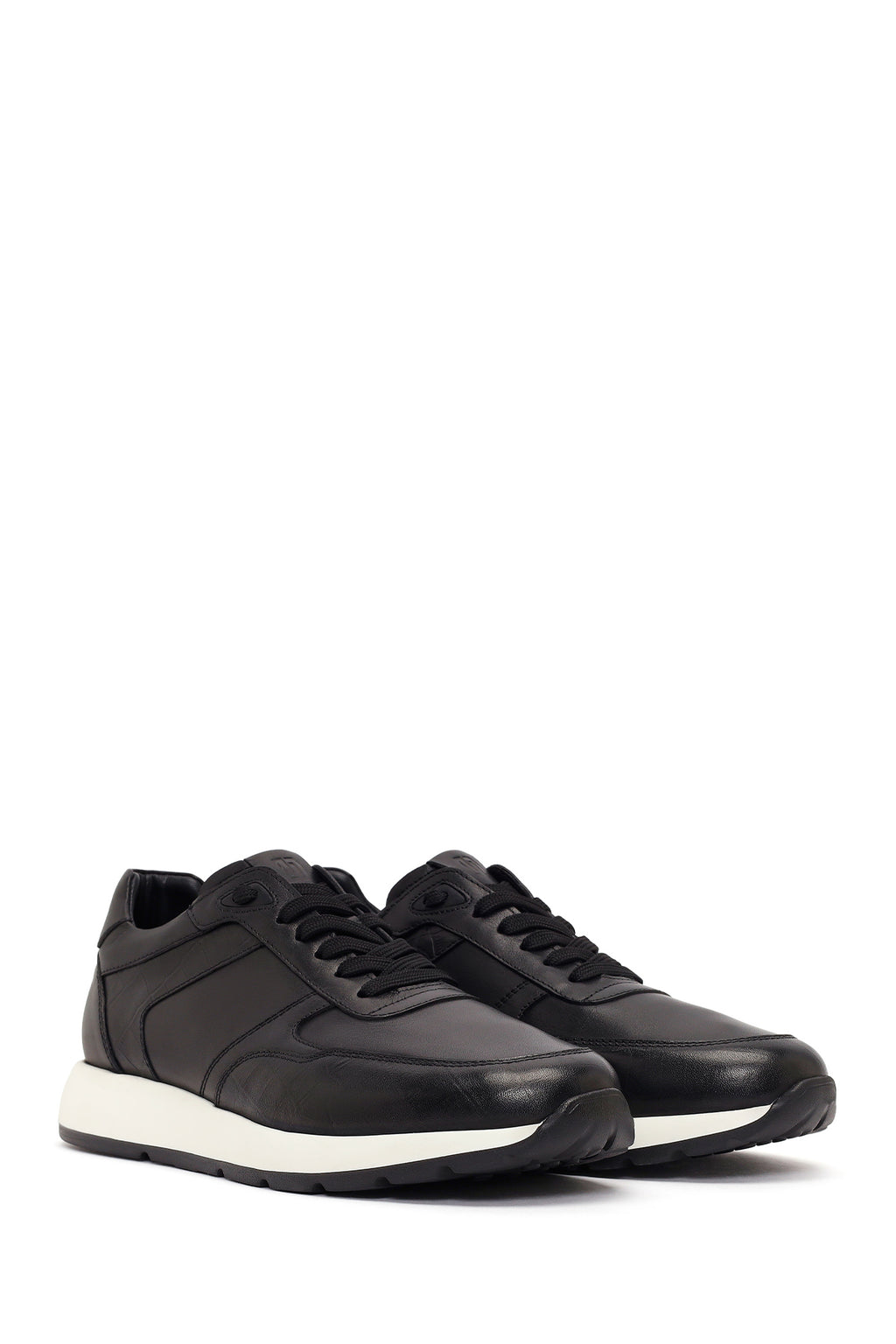 Erkek Siyah Bağcıklı Deri Sneaker