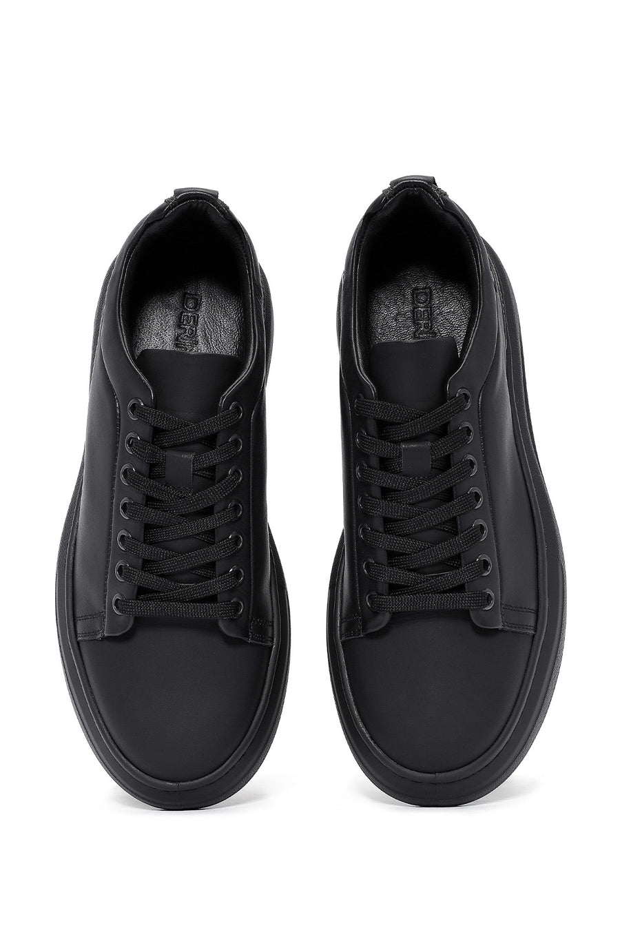 Erkek Siyah Bağcıklı Kalın Tabanlı Deri Sneaker